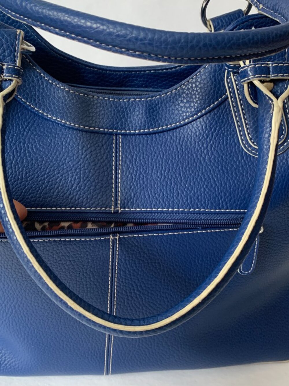 Wilsons Leather Satchel Handbag | Royal Blue | Leopard Print Lining - Picture 7 of 14